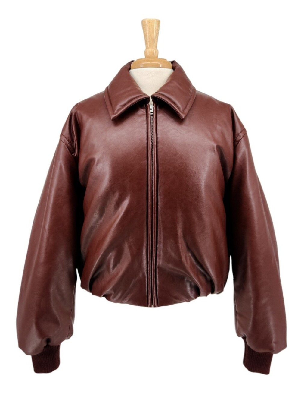 Acne Studios Ladies Coated Faux Leather Burgundy Bomber Jacket Size EU 38 / US 6